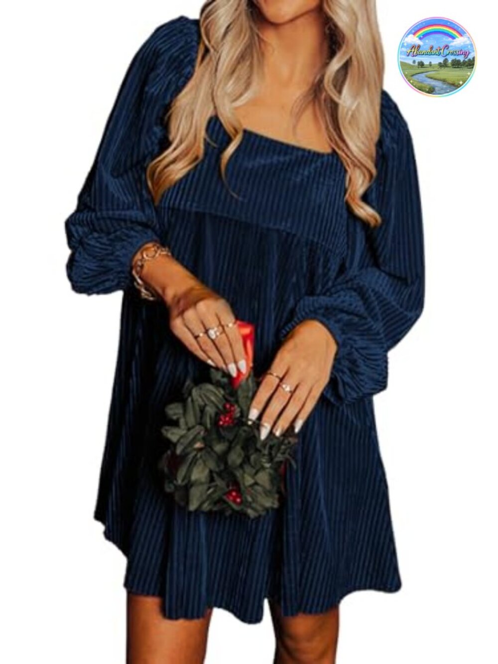 Women's Velvet Babydoll Mini Dress Long Sleeve Shift Cocktail Party